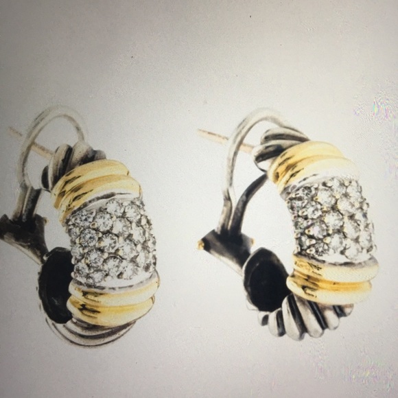 Sold DAVID YURMAN 18K Sterling Diamond Earrings - Picture 2 of 5